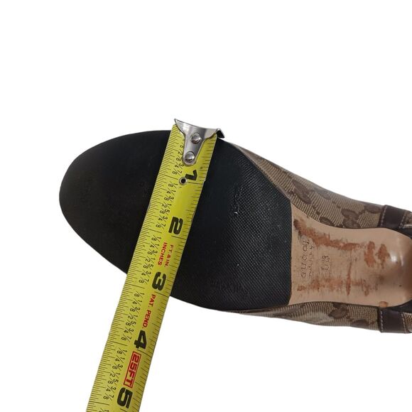 Rare Gucci GG Pumps Heels Sz 6 B BRASS GOLD BOWS Crystal Coated Canvas Classic - Picture 14 of 16